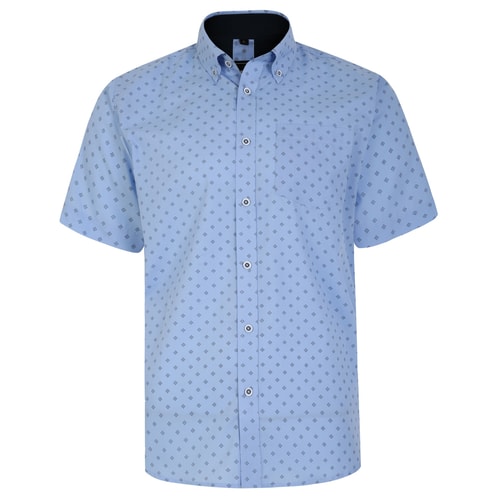 KAM Short Sleeve Micro Print Shirt Sky Blue